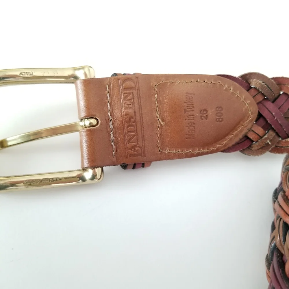 Lands End Braided Leather Belt Sz 26 (fits up to 28